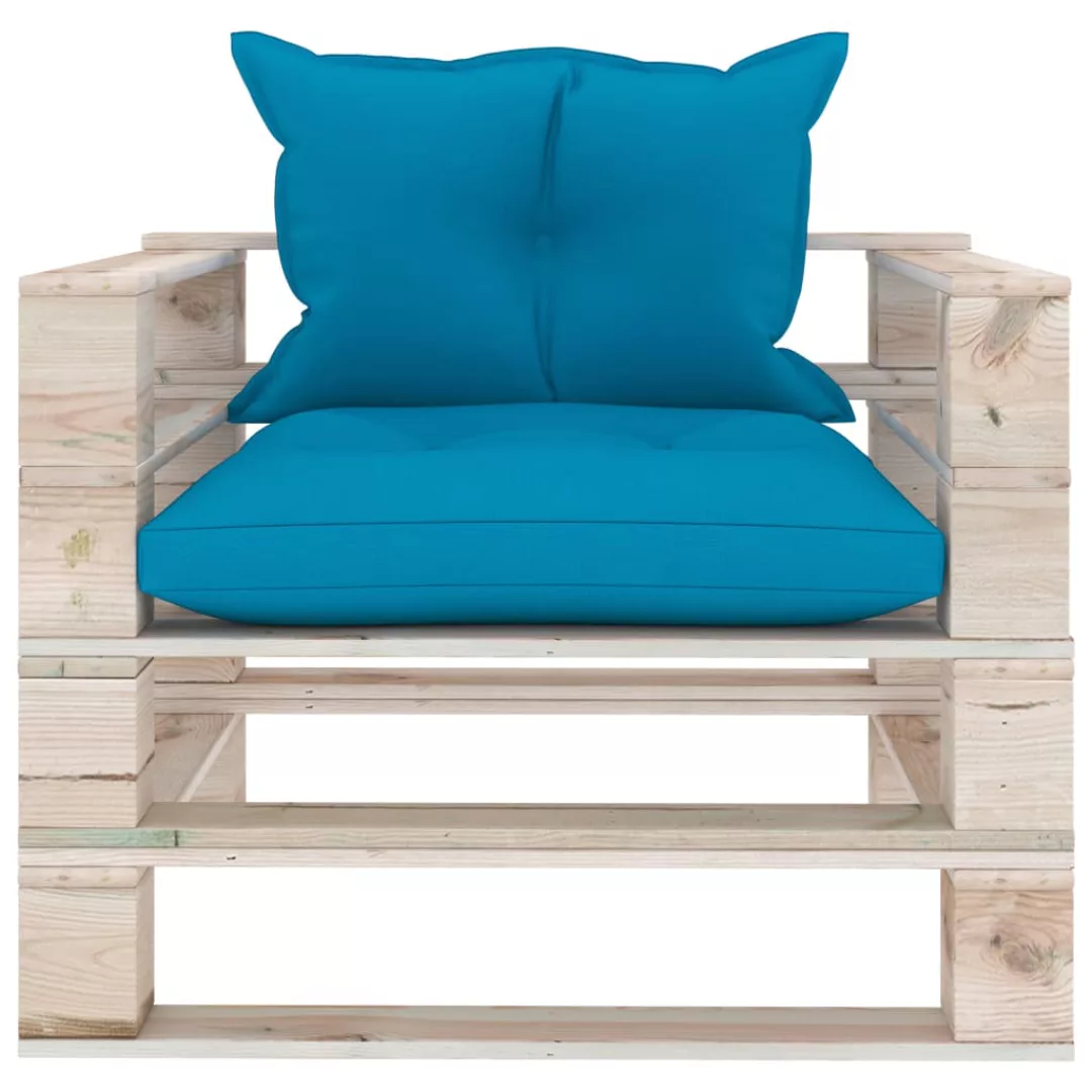 Garten-palettensofa Mit Blauen Kissen Kiefernholz günstig online kaufen