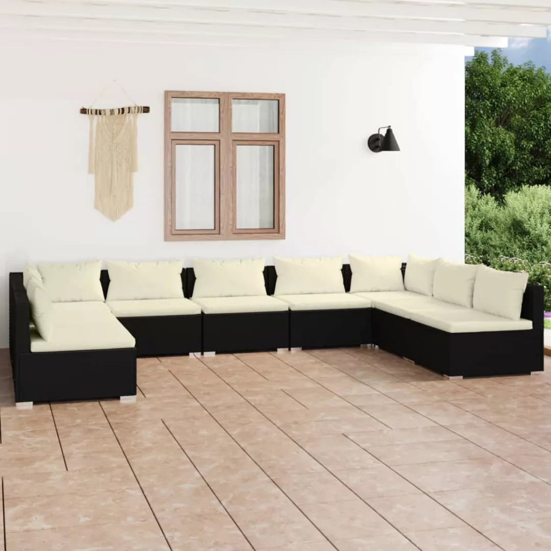 Vidaxl 9-tlg. Garten-lounge-set Mit Kissen Poly Rattan Schwarz günstig online kaufen