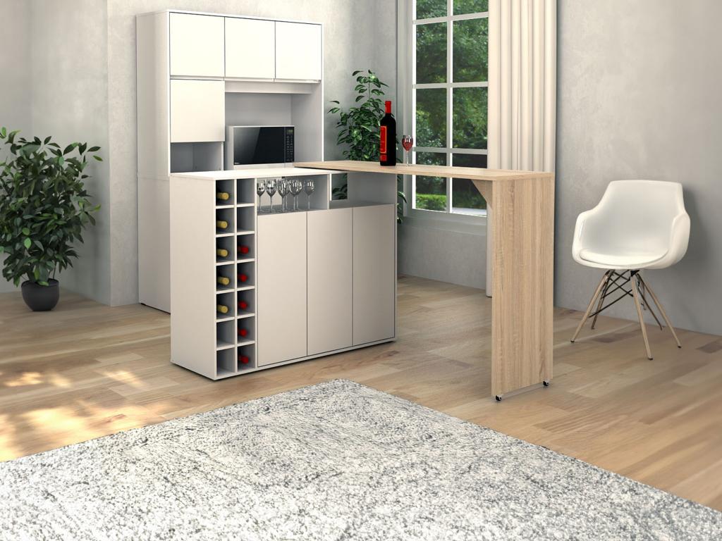 Bartisch drehbar mit Stauraum - Weiß & Holzfarben - VINALO günstig online kaufen