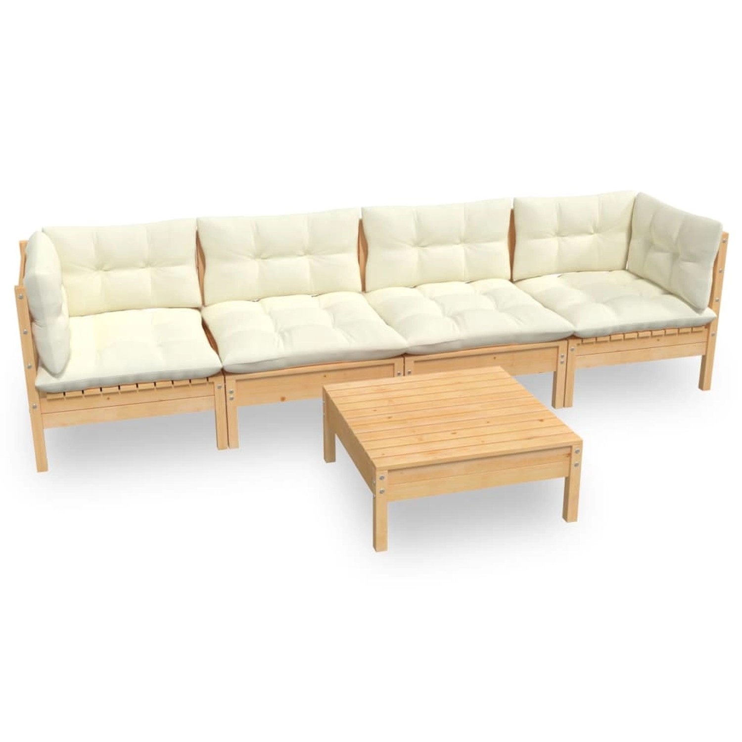 vidaXL 5-tlg Garten-Lounge-Set mit Creme Kissen Kiefer Massivholz Modell 1 günstig online kaufen