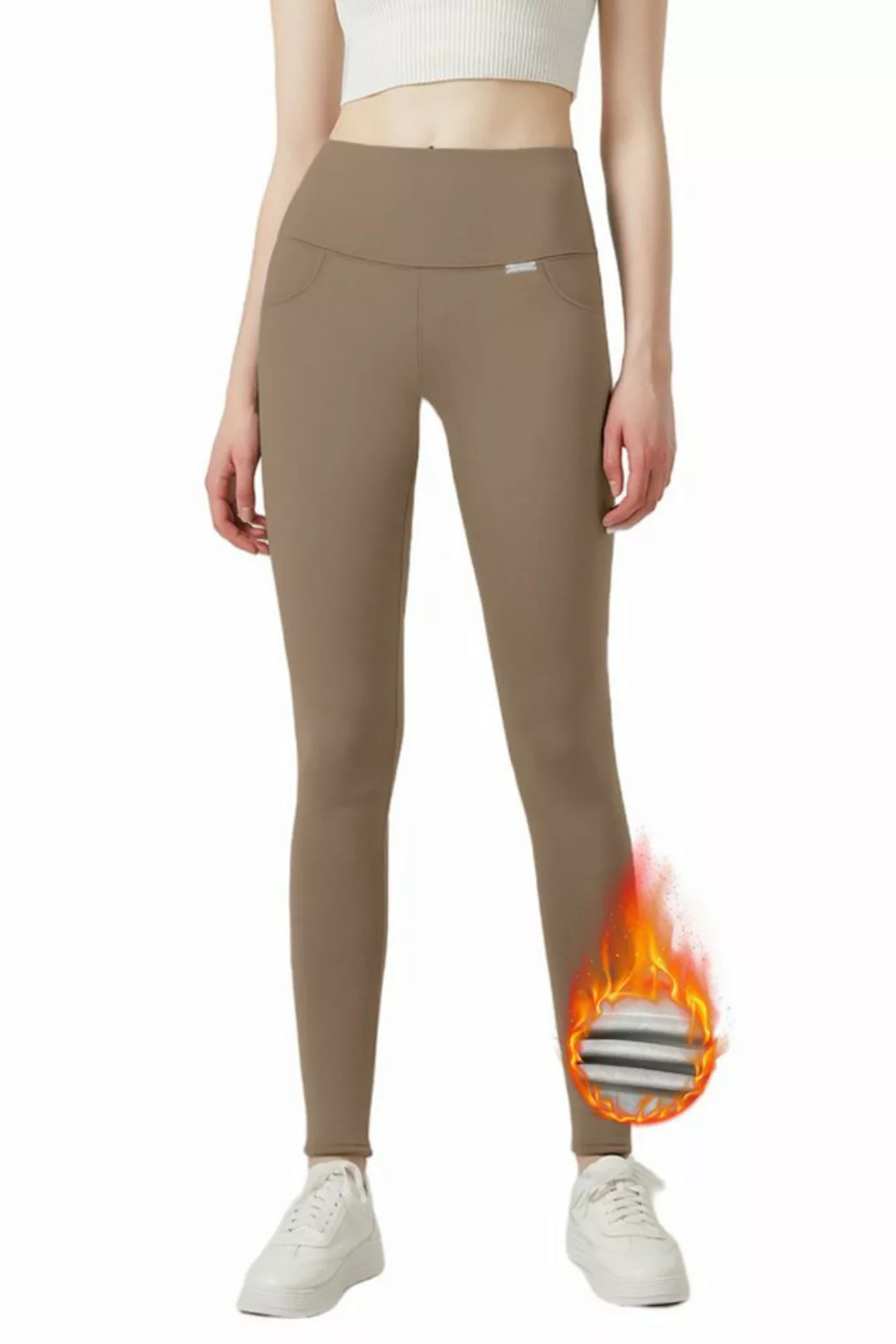 Jepo Leggings Elastische gefütterte Damenhose slim Fit warm Taupe-6XL/7XL B günstig online kaufen