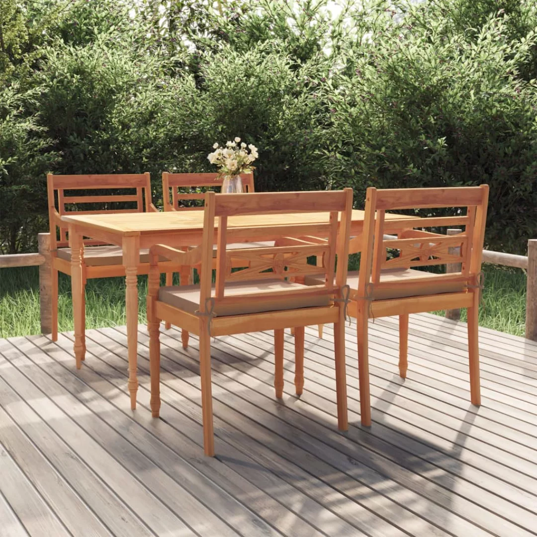 Vidaxl 5-tlg. Garten-essgruppe Mit Kissen Massivholz Teak günstig online kaufen