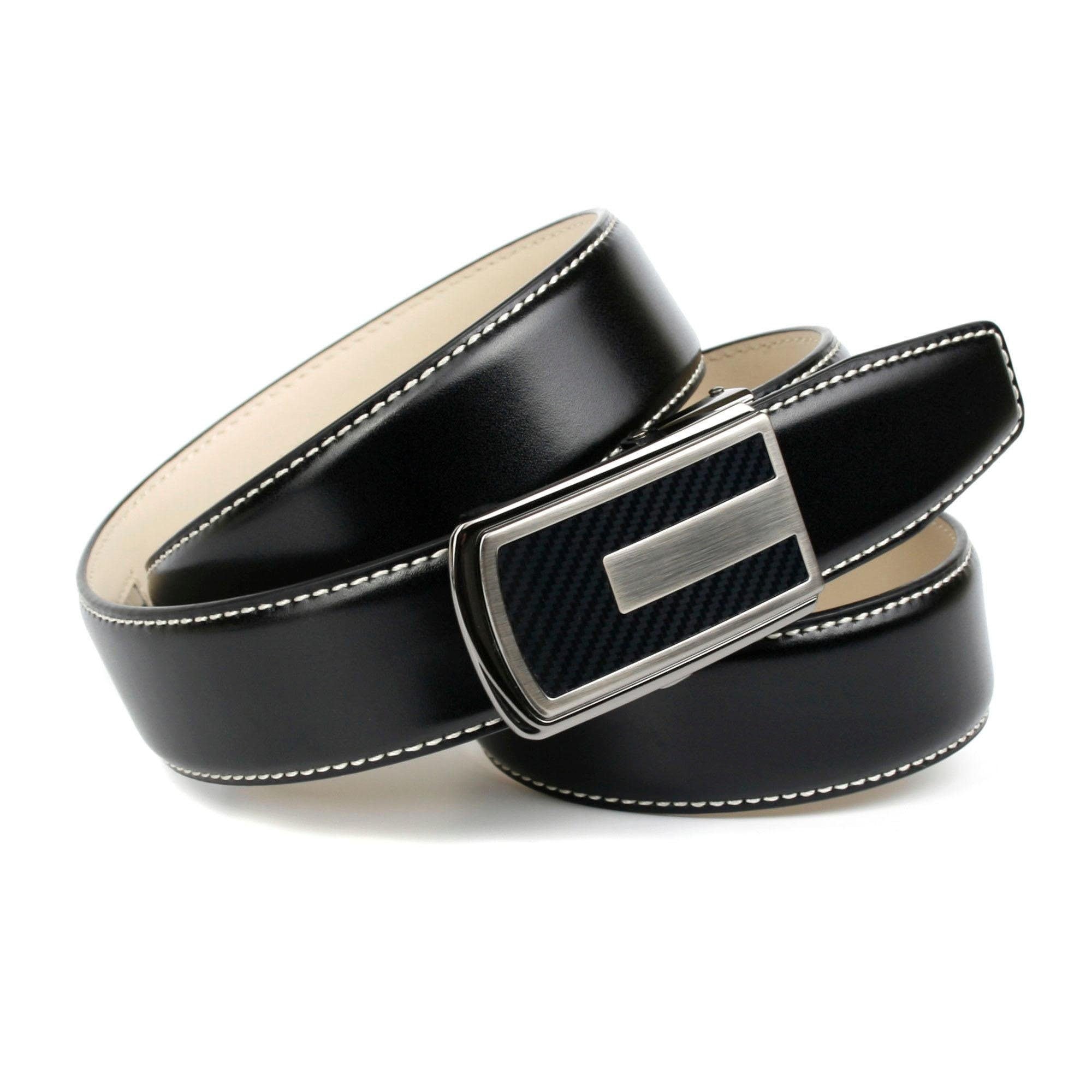 Anthoni Crown Ledergürtel, in Schwarz mit Kontrast Stitching in Weiss günstig online kaufen