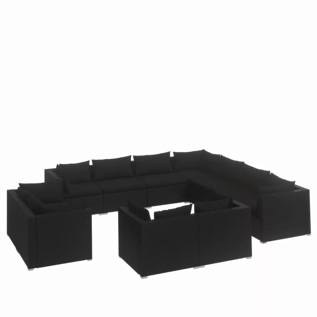 Vidaxl 11-tlg. Garten-lounge-set Mit Kissen Schwarz Poly Rattan günstig online kaufen