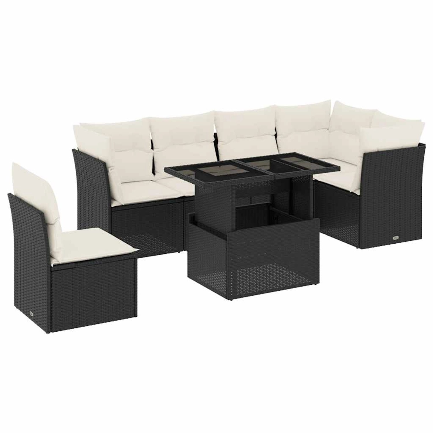 vidaXL 7-Tlg Garten-Sofagarnitur mit Kissen Schwarz Poly Rattan 3266616 günstig online kaufen
