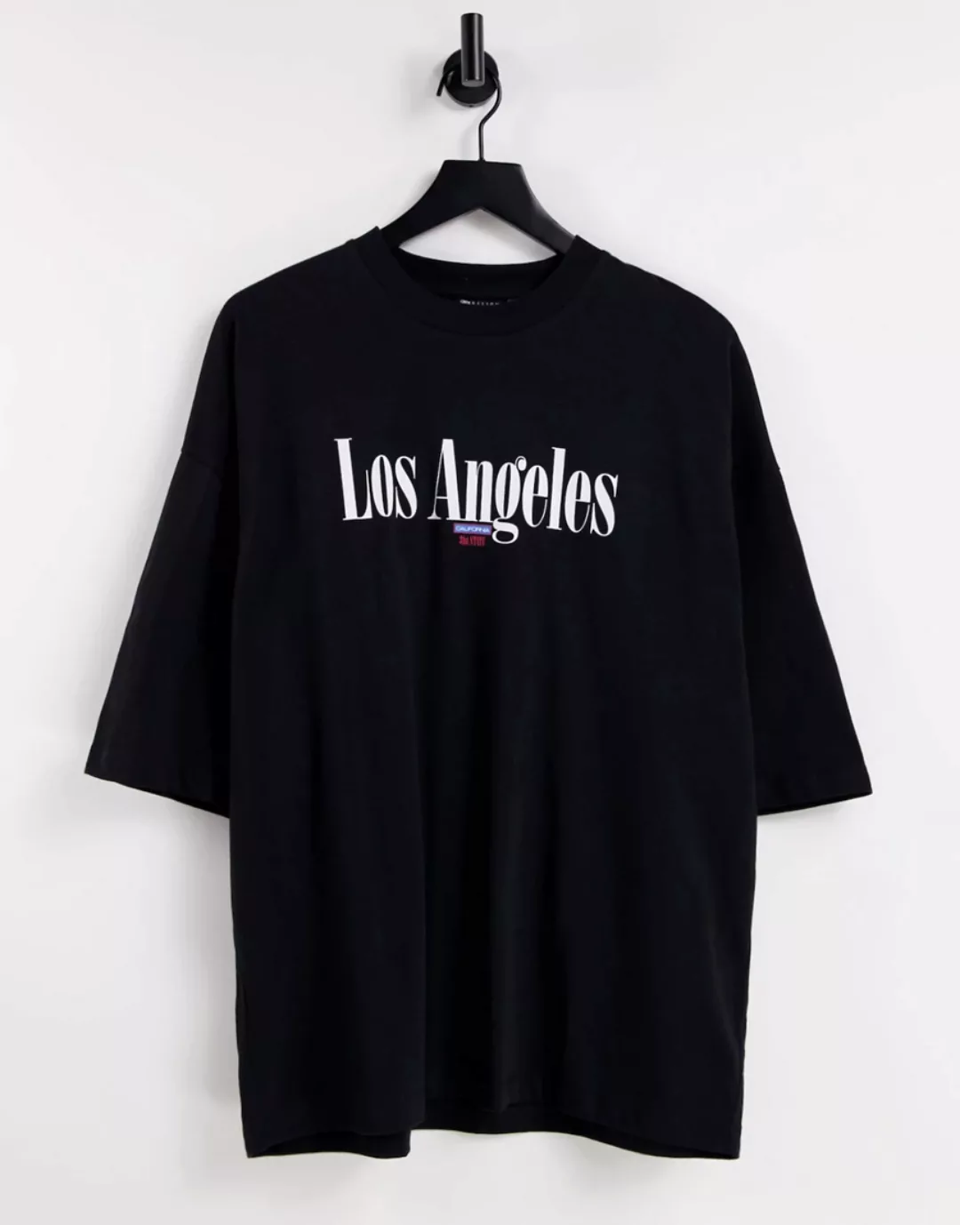 ASOS DESIGN – Oversize-T-Shirt in Schwarz mit „Los Angeles”-Cityprint günstig online kaufen