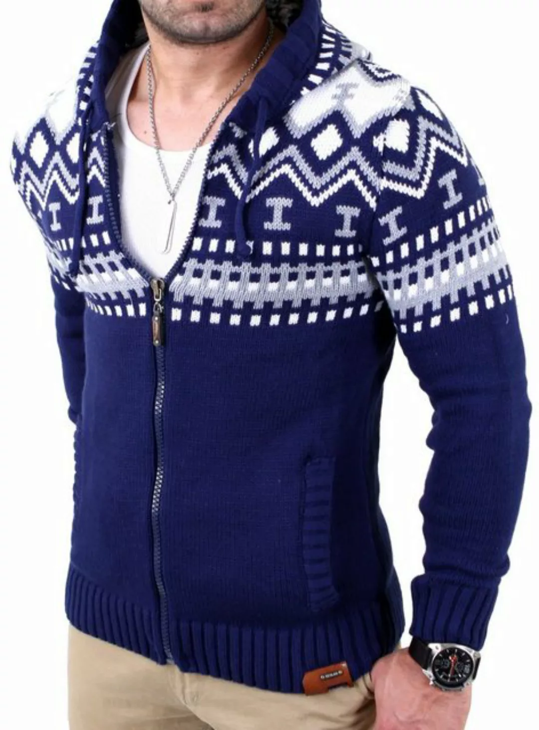 Reslad Strickpullover Reslad Herren Grobstrick Norweger Winter Strickjacke günstig online kaufen