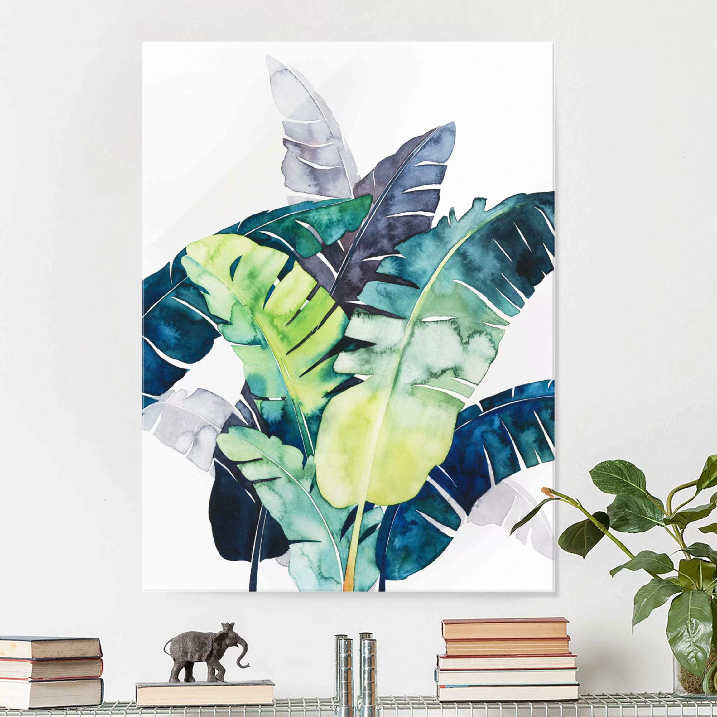 Glasbild Blumen - Hochformat Exotisches Blattwerk - Banane günstig online kaufen