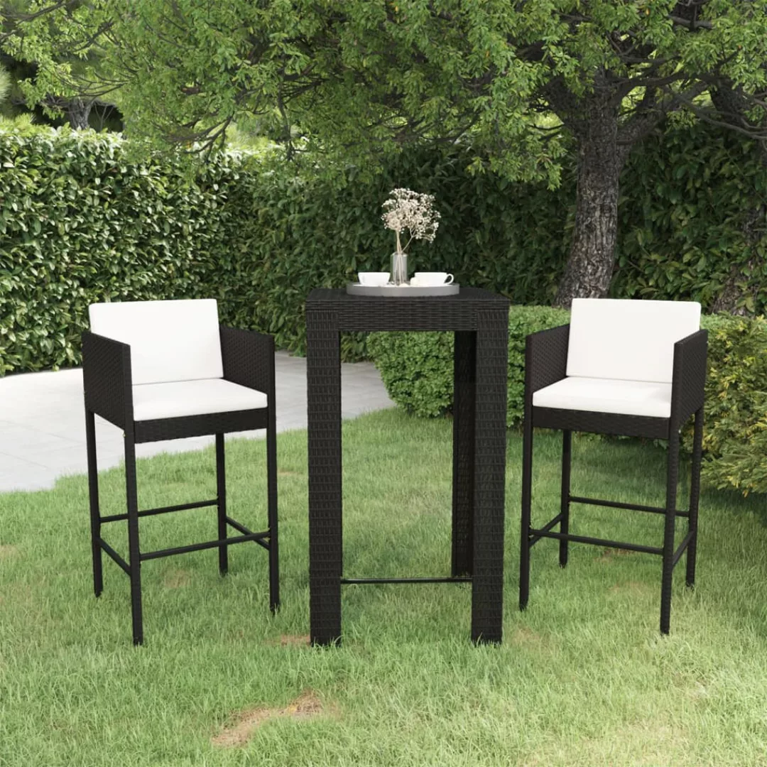 3-tlg. Gartenbar-set Mit Kissen Poly Rattan Schwarz günstig online kaufen