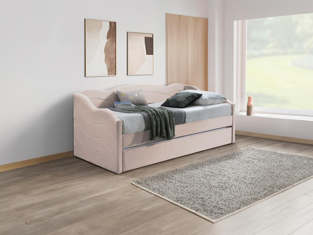 Ausziehbett - 2 x 90 x 190 cm - Samt - Rosa - LENVIA günstig online kaufen