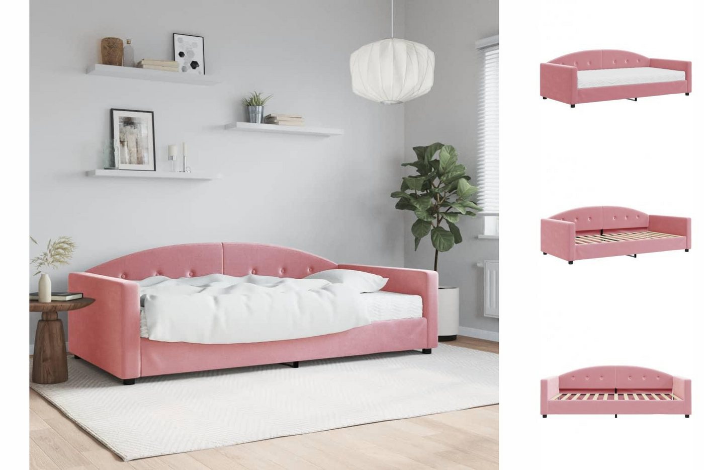 vidaXL Gästebett Gästebett Tagesbett mit Matratze Rosa 100x200 cm Samt Bett günstig online kaufen