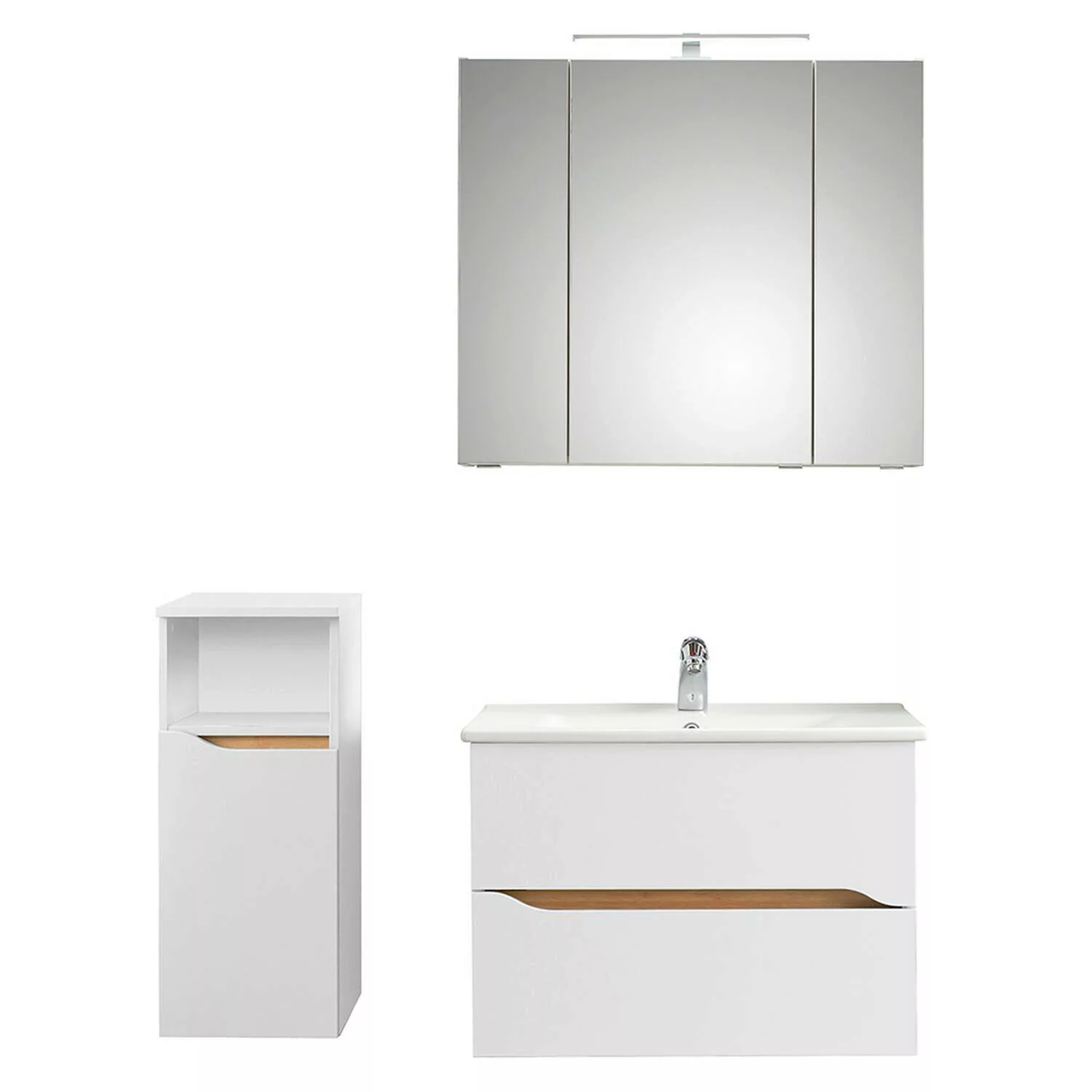 Badezimmer Set, 3-teilig, mit Keramik Waschbecken QUEIMADOS-66 in Weiß Glan günstig online kaufen