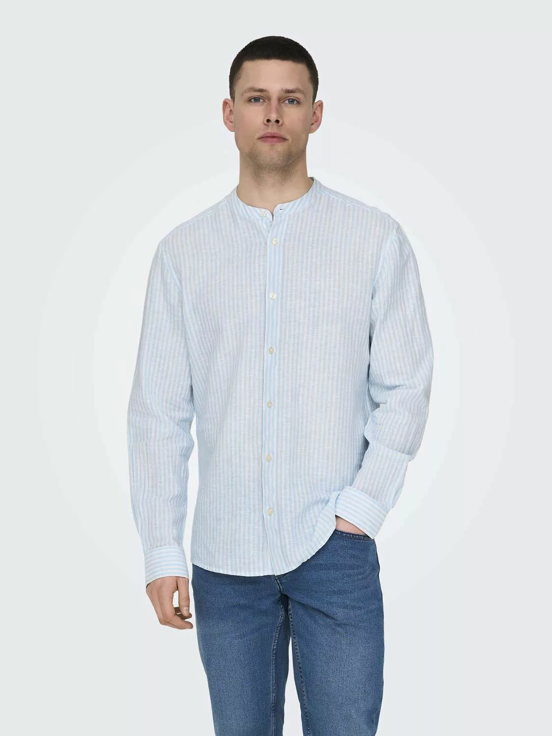 ONLY & SONS Langarmhemd ONSCAIDEN LS MAO STRIPE LINEN SHIRT NOOS günstig online kaufen