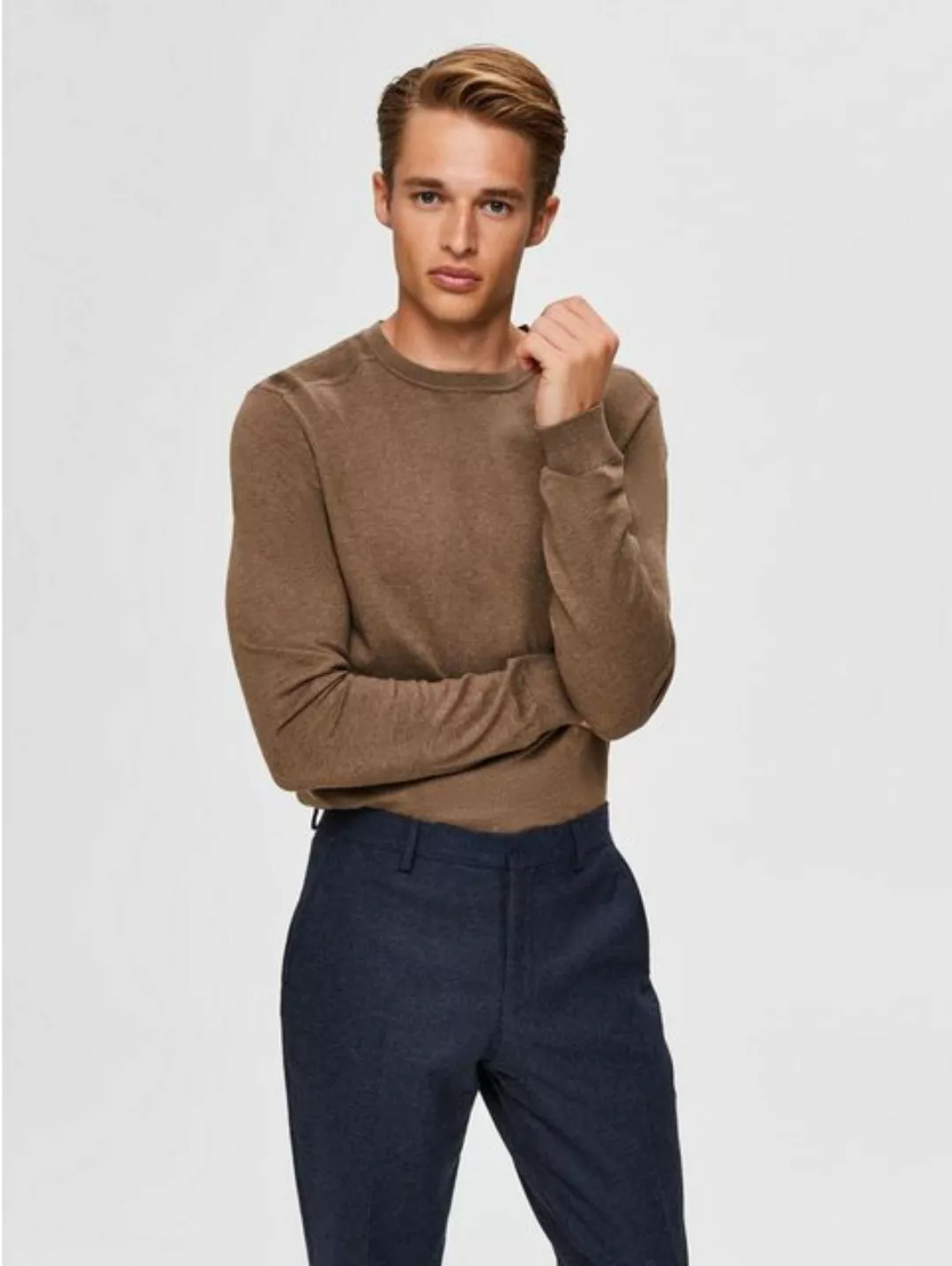 SELECTED HOMME Strickpullover Einfarbiger Pullover Basic Rundhals Long Slee günstig online kaufen