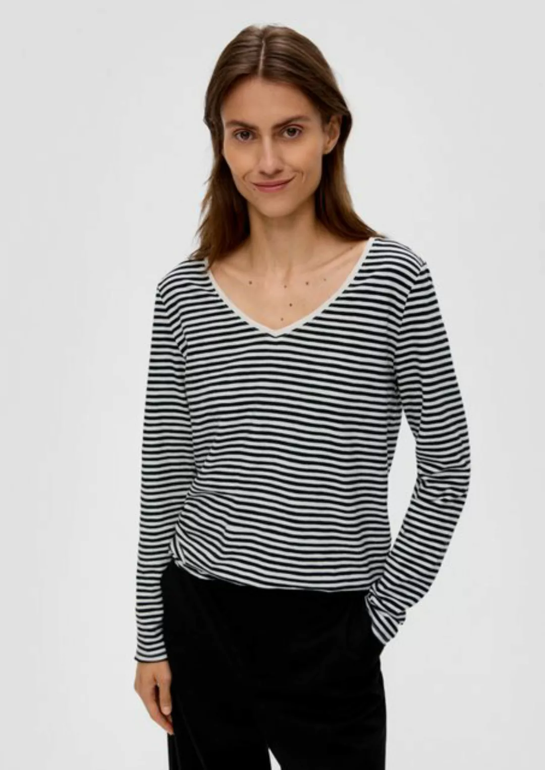 s.Oliver Langarmshirt Gestreiftes Longsleeve mit Rollsaum günstig online kaufen