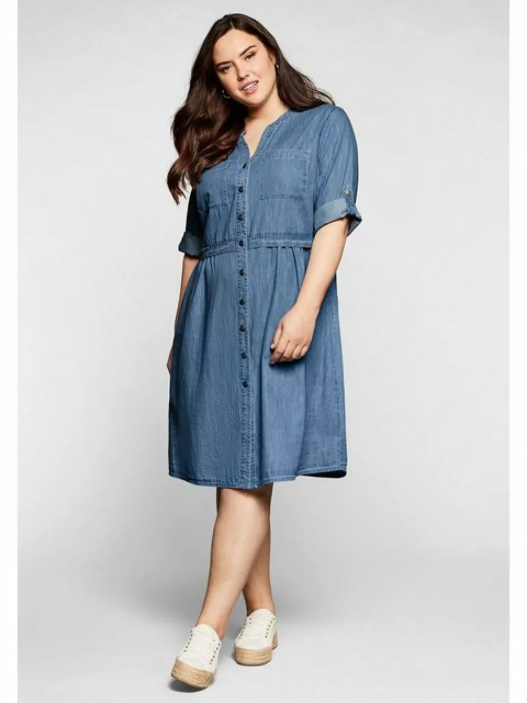 Sheego Jeanskleid Große Größen mit Knopfleiste und hoher Taille günstig online kaufen