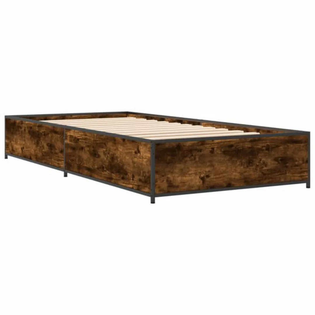 vidaXL Bett Bettgestell Räuchereiche 75x190 cm Holzwerkstoff und Metall günstig online kaufen