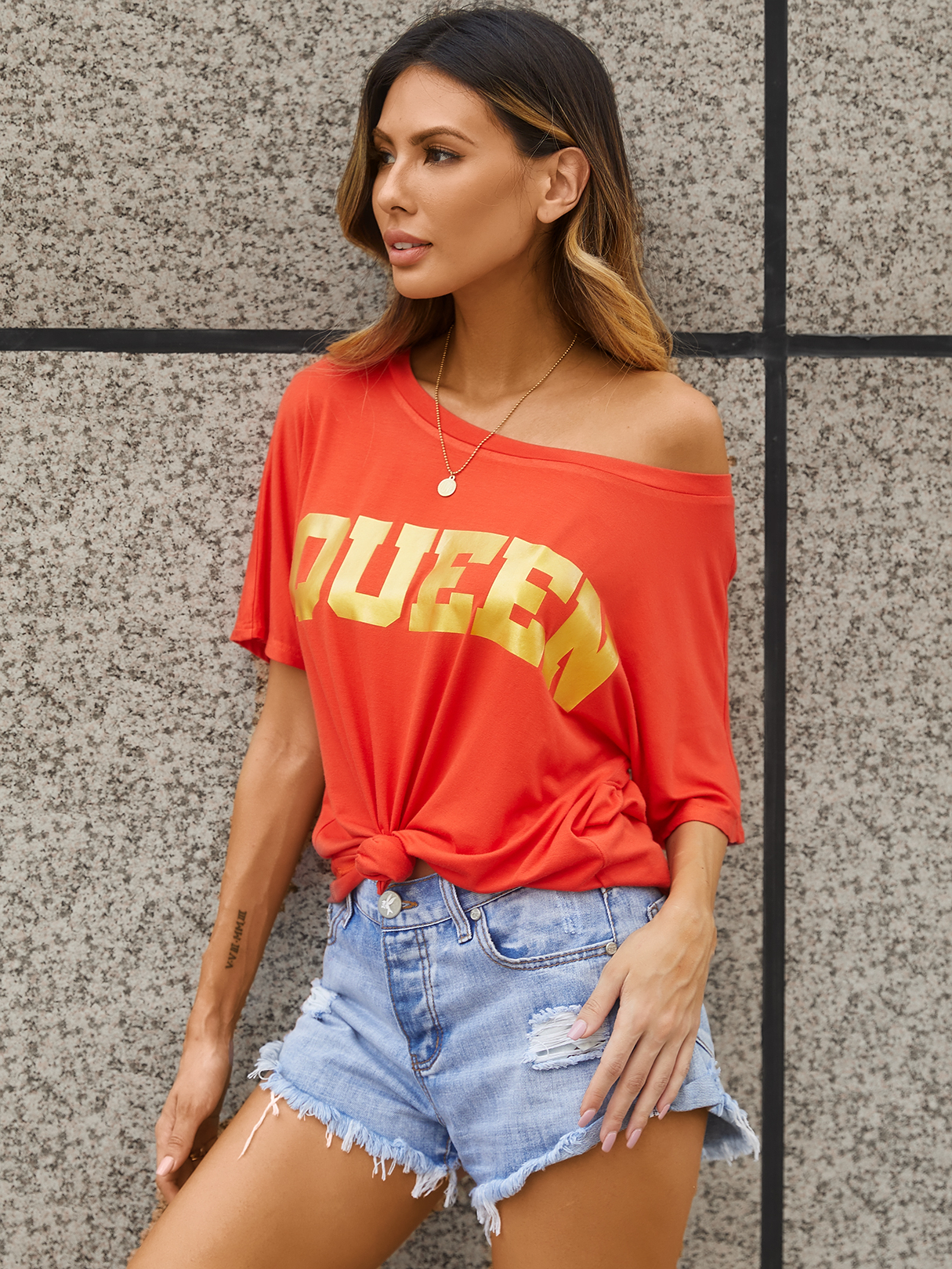 YOINS Letter Round Neck Kurzarm T-Shirt günstig online kaufen