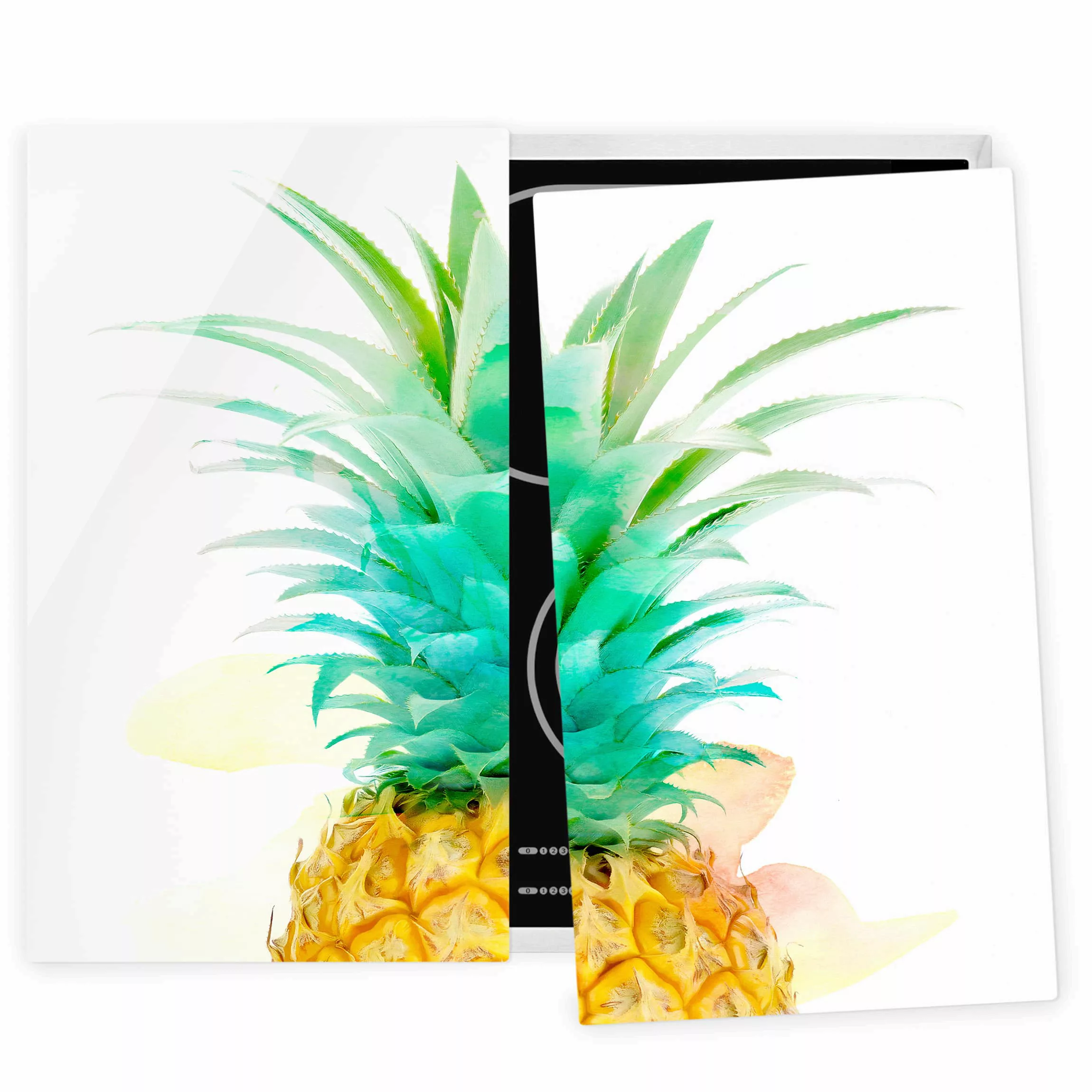 2-teilige Herdabdeckplatte Glas Kulinarisch Ananas Aquarell günstig online kaufen