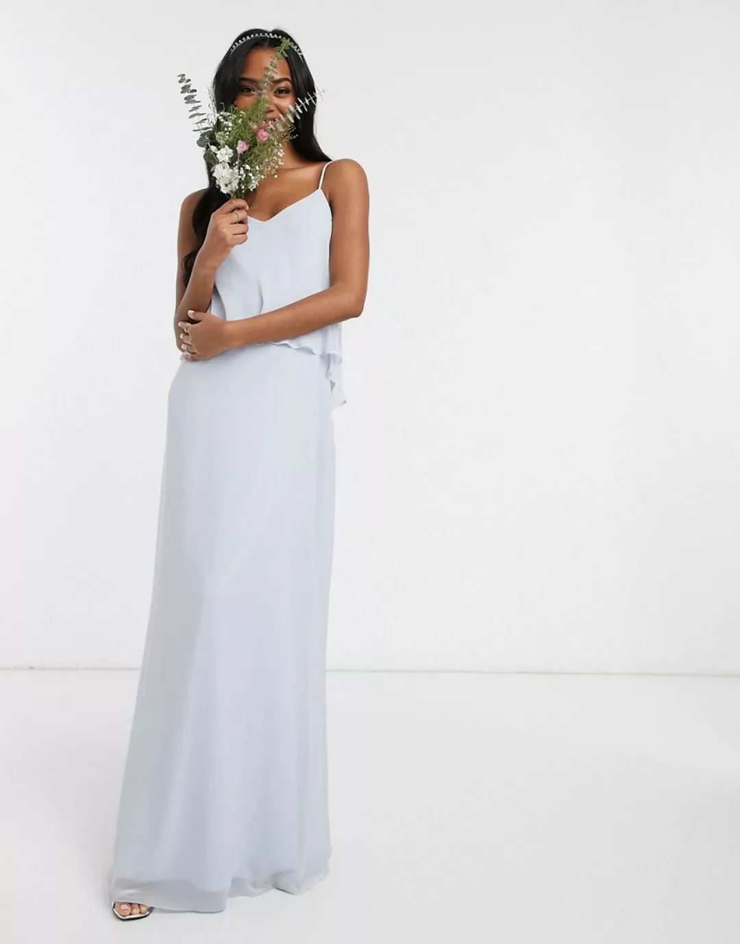 Maids to Measure – Brautjungfern-Maxikleid aus Chiffon mit Trägern-Blau günstig online kaufen