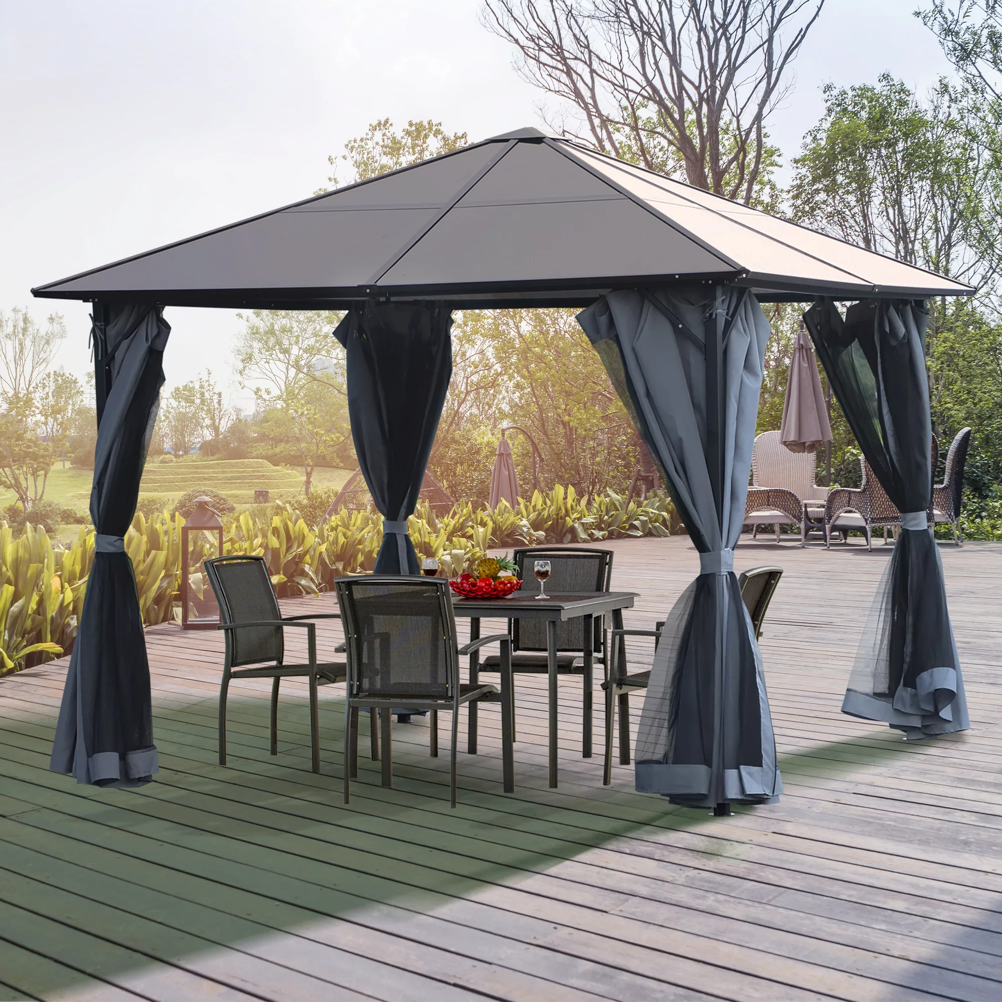 Outsunny Pavillon 3 x 3m Gartenpavillon Partyzelt mit Seitenteilen PC Dach günstig online kaufen