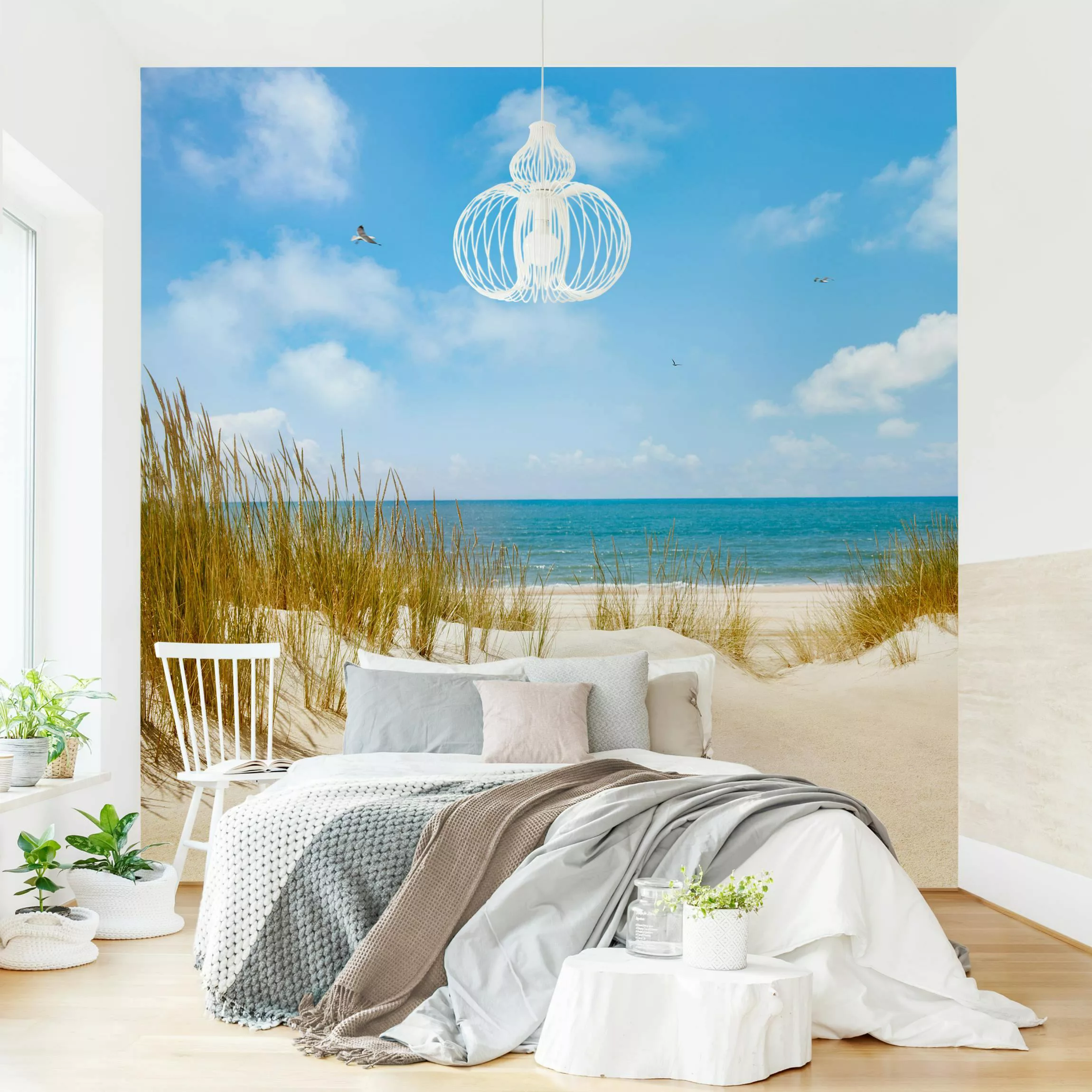 Bilderwelten Fototapete Strand Strand an der Nordsee creme Gr. 192 x 192 günstig online kaufen