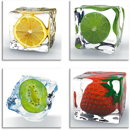 Artland Leinwandbild "Früchte im Eiswürfel", Lebensmittel, (4 St.), 4er Set günstig online kaufen