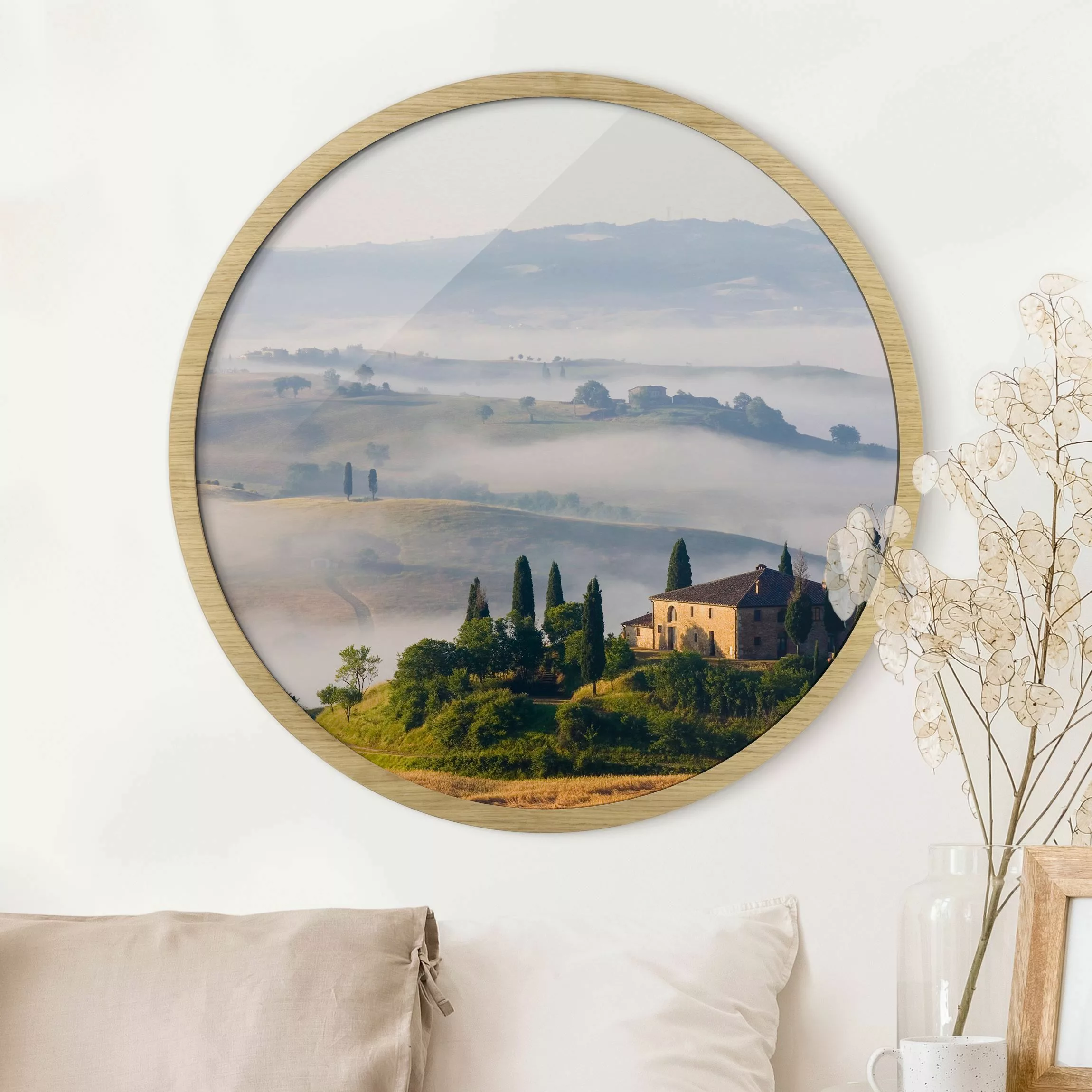 Rundes Gerahmtes Bild Landgut in der Toskana günstig online kaufen