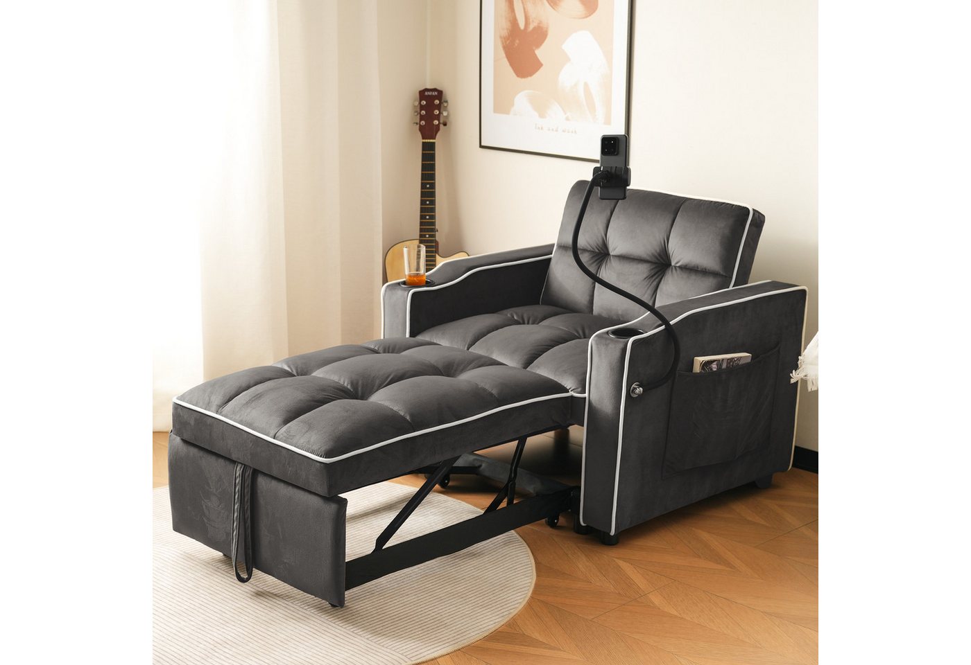 Merax Schlafsofa mit 3-in-1 Bettfunktion, Loungesessel mit Getränke- & Hand günstig online kaufen