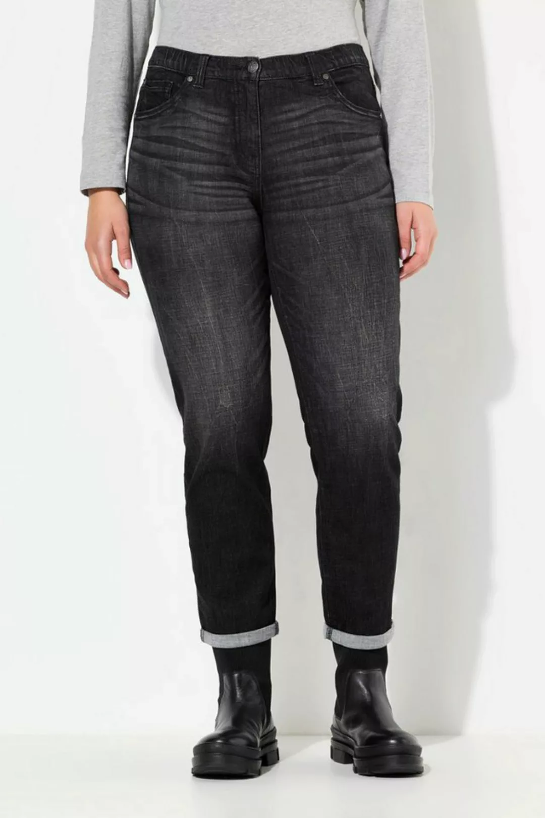 Ulla Popken Regular-fit-Jeans Boyfriend-Jeans weites Bein Ziernähte günstig online kaufen