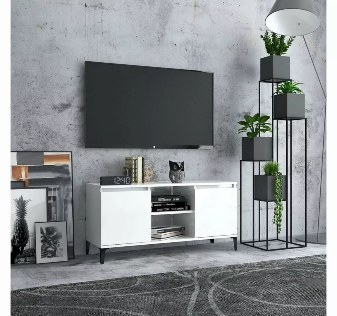 vidaXL TV-Schrank TV-Schrank mit Metallbeinen Hochglanz-Weiß 103,5x35x50 cm günstig online kaufen