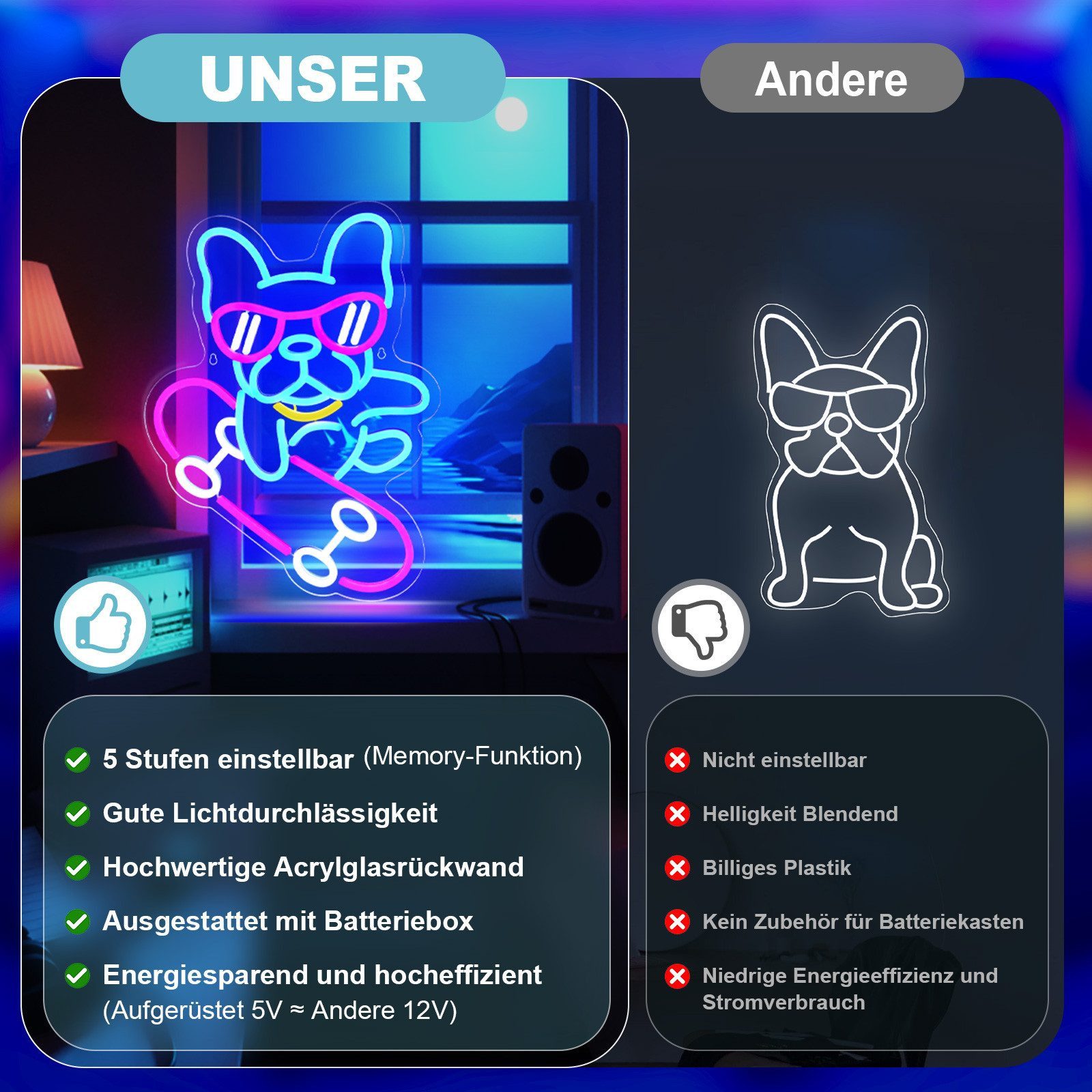 MUPOO LED Dekolicht LED-Neonschild,Dackel Skateboard Hund,LED günstig online kaufen