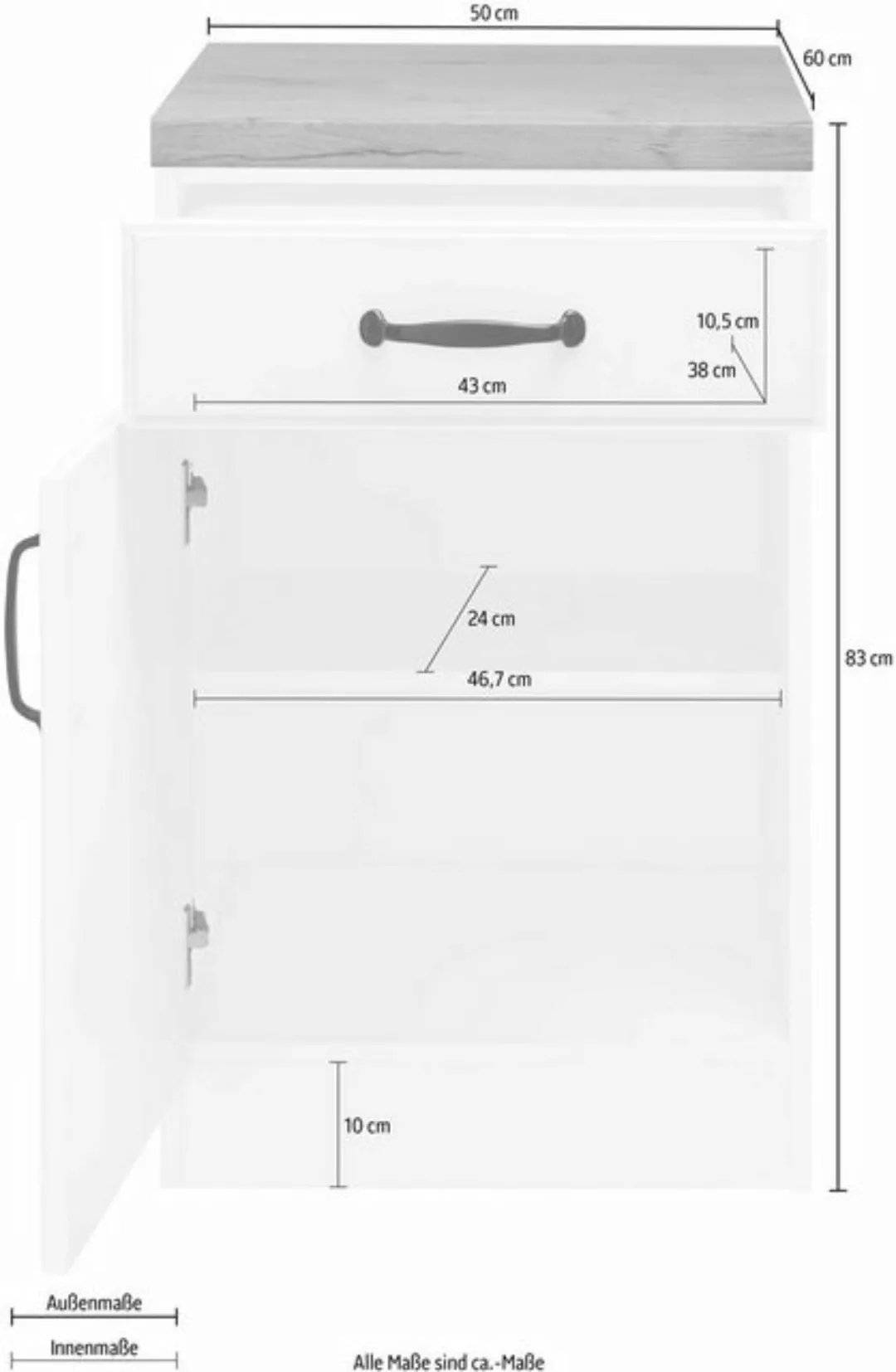 wiho Küchen Unterschrank Erla 50 cm breit mit Kassettenfront günstig online kaufen