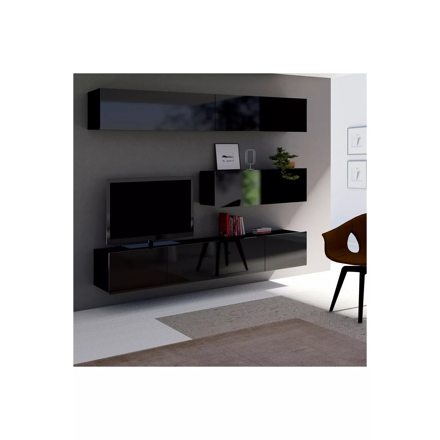 Große Wohnwand mit viel Stauraum in schwarz Hochglanz CAIRNS-132, B/H/T ca. günstig online kaufen