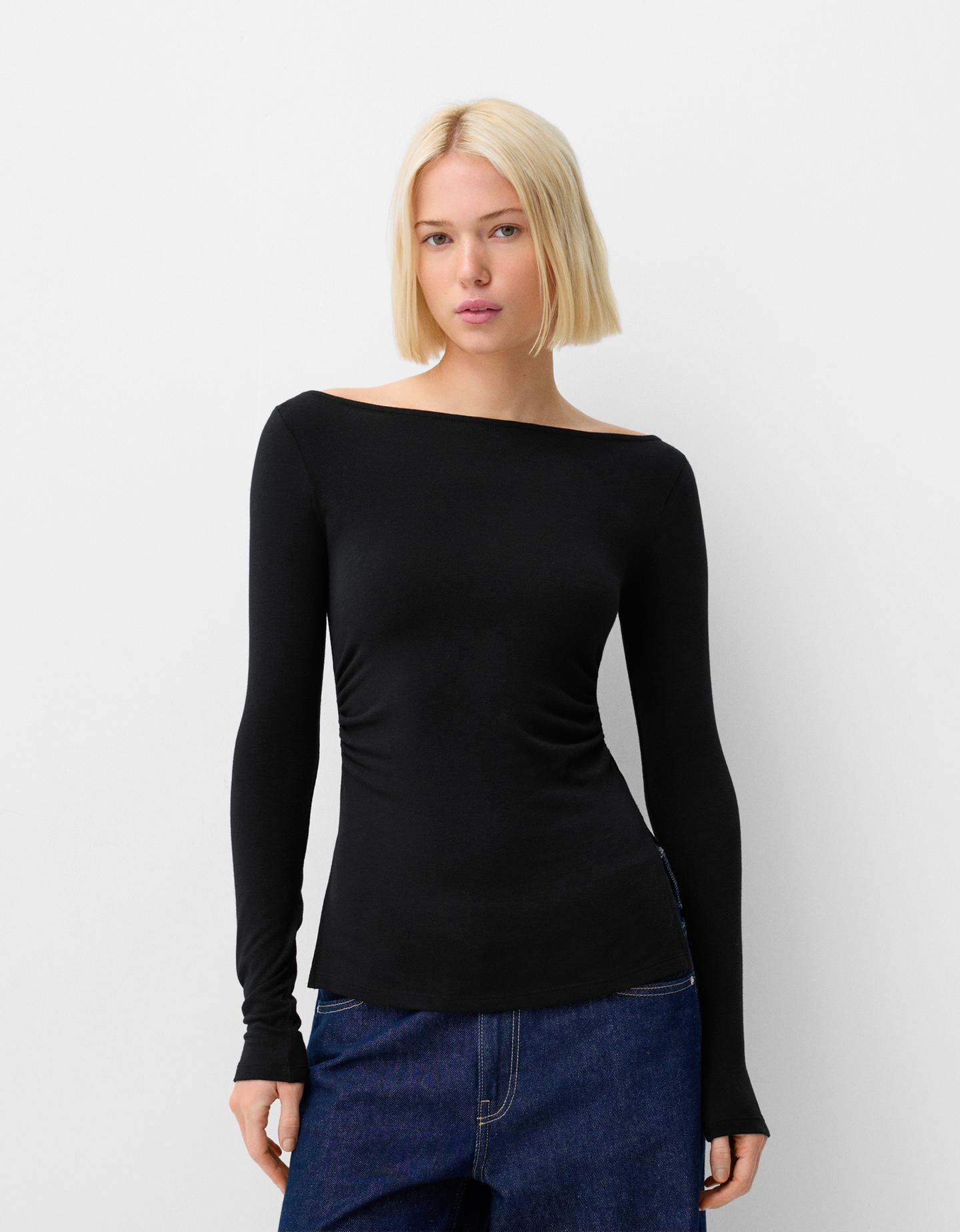 Bershka Langarmshirt Damen M Schwarz günstig online kaufen