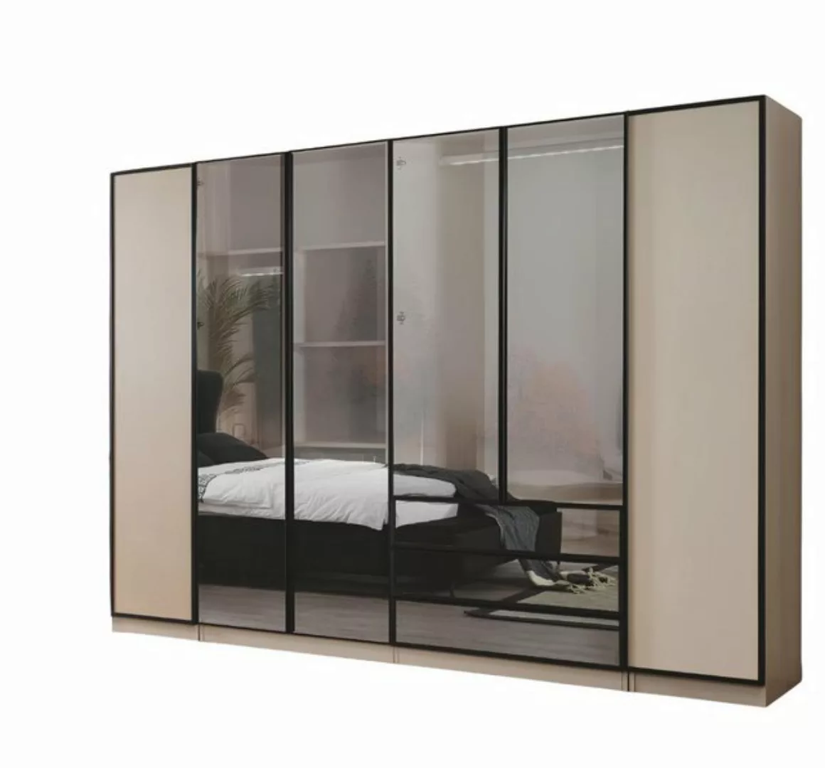 Xlmoebel Kleiderschrank Zeitgemäße Luxus-Schlafzimmermöbel in Beige mit Gla günstig online kaufen