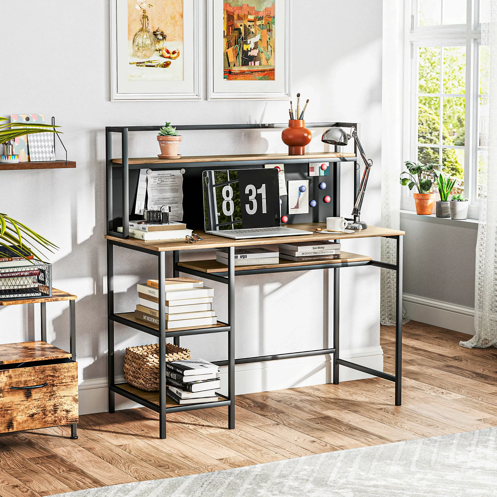HOMCOM Schreibtisch mit Stauraum, Computer-Schreibtisch mit 4 Regalen, groß günstig online kaufen