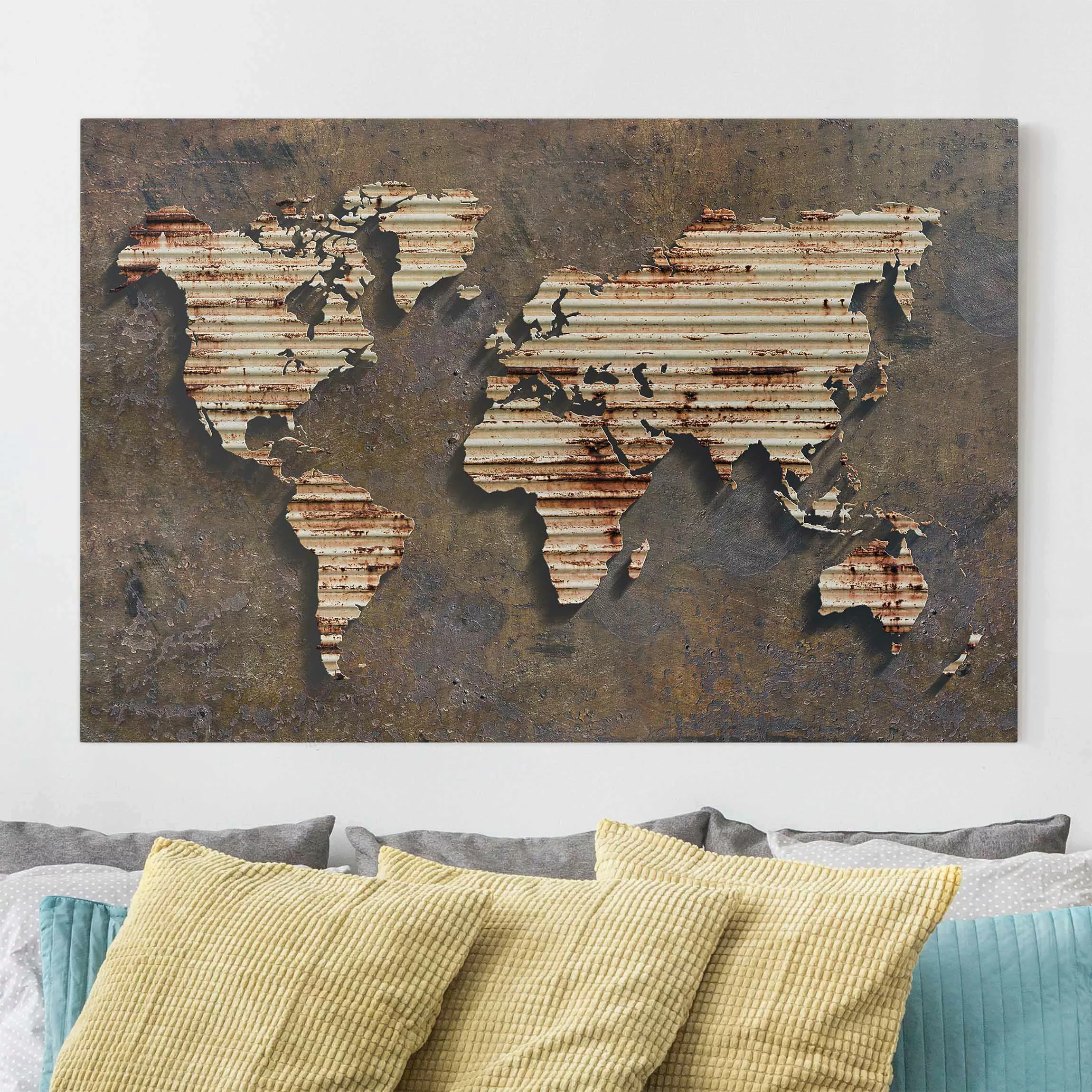 Leinwandbild Weltkarte - Querformat Rost Weltkarte günstig online kaufen