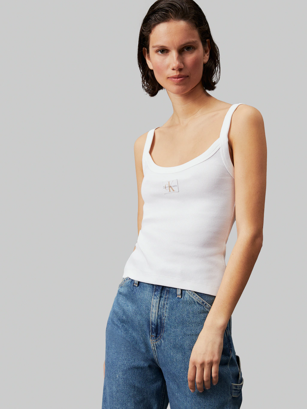 Calvin Klein Jeans Spaghettitop "WOVEN LABEL RIB TANK", mit Logopatch günstig online kaufen