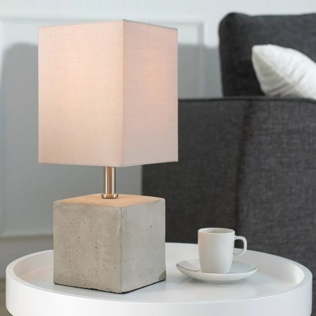 Tischlampe URBANO Beige & Grau mit Fu?sockel aus Feinbeton 35cm H?he günstig online kaufen