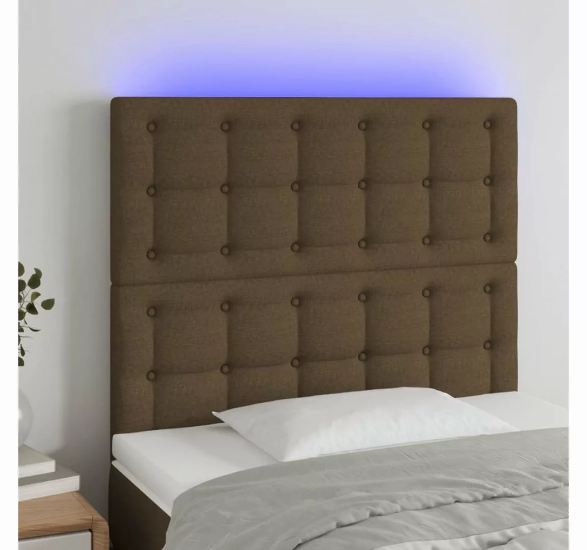 vidaXL Bett, LED Kopfteil Dunkelbraun 100x5x118/128 cm Stoff günstig online kaufen