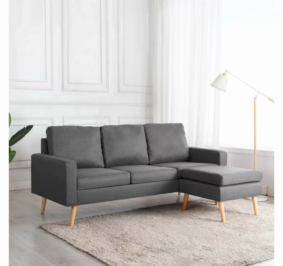 vidaXL Sofa 3-Sitzer-Sofa mit Hocker Hellgrau Stoff Couch günstig online kaufen