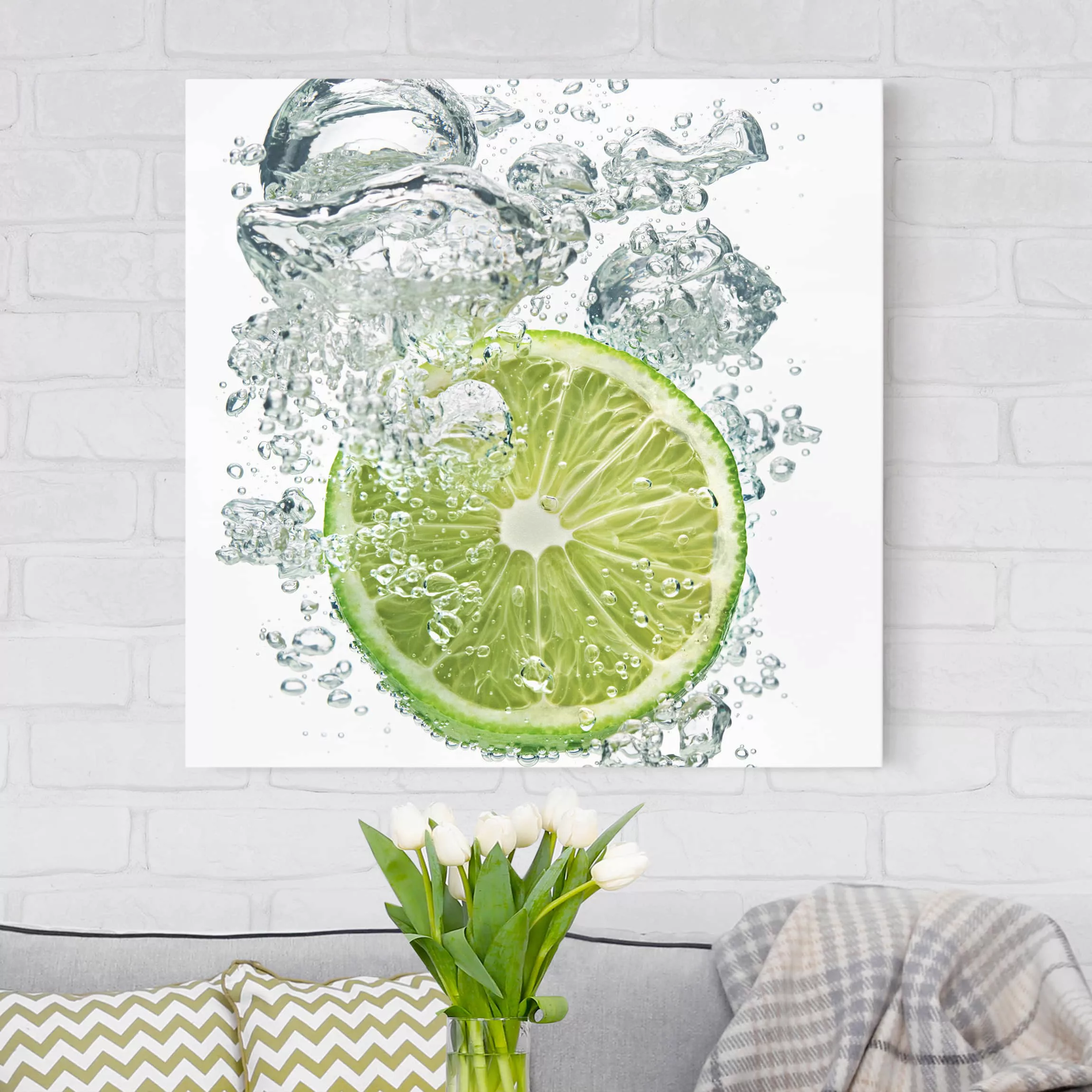 Leinwandbild Küche - Quadrat Lime Bubbles günstig online kaufen