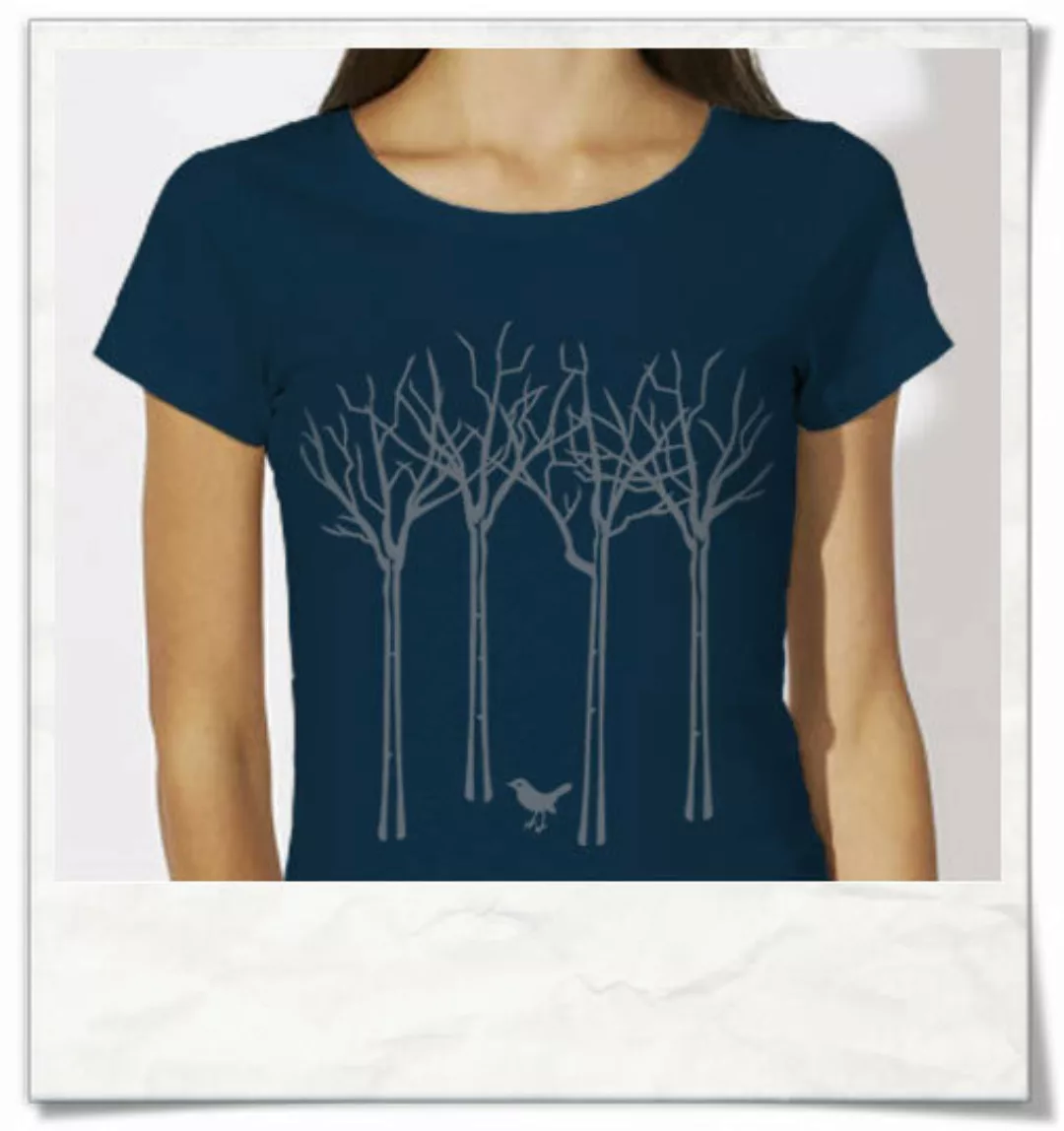 T-shirt Für Frauen Vogel Im Wald In Navy / Dunkelblau günstig online kaufen