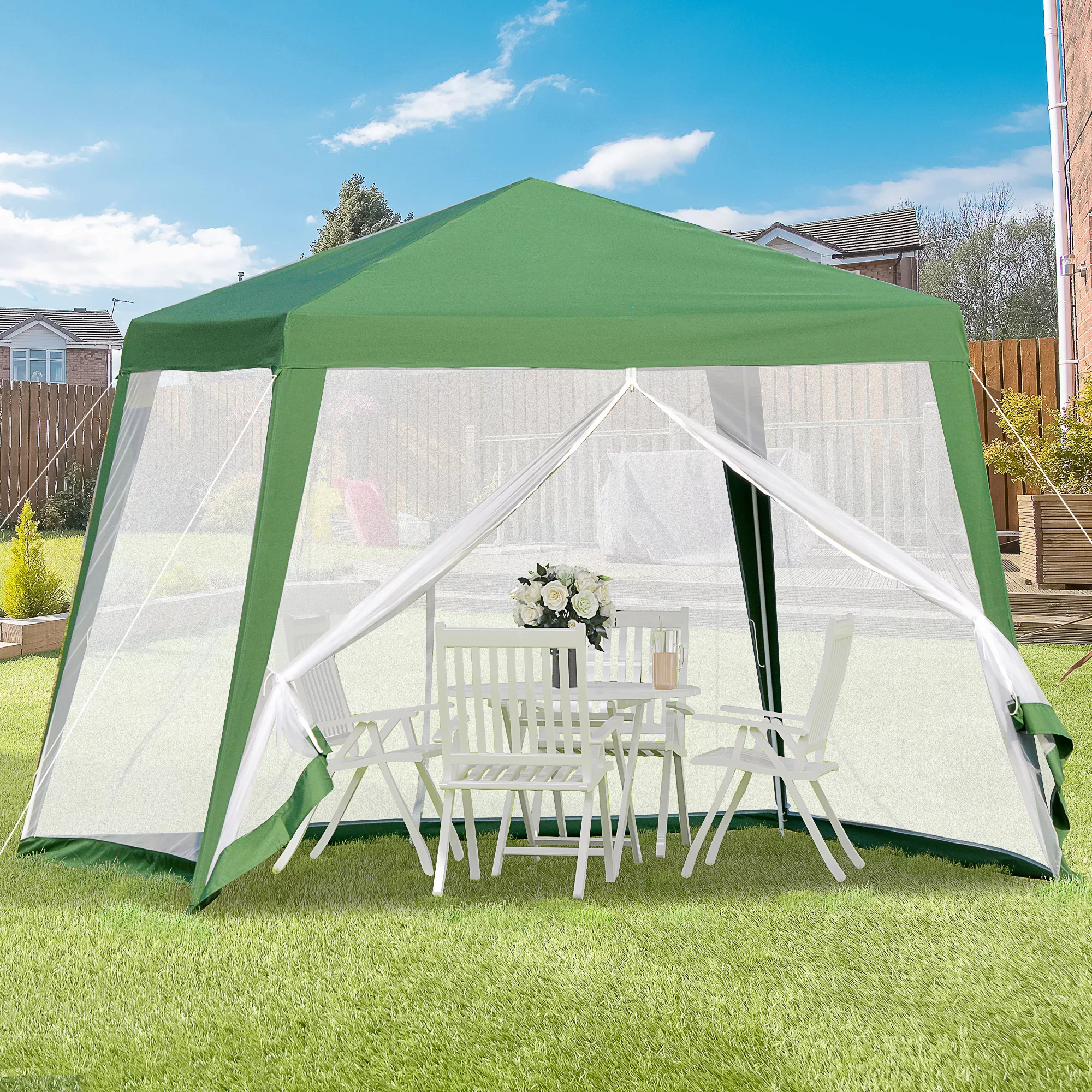 Outsunny Gartenpavillon Festzelt 3x3 m wetterfest mit Moskitonetz, Metall & günstig online kaufen