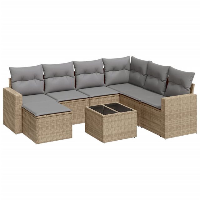 vidaXL Sofaelement 8-tlg. Garten-Sofagarnitur mit Kissen Beige Poly Rattan günstig online kaufen