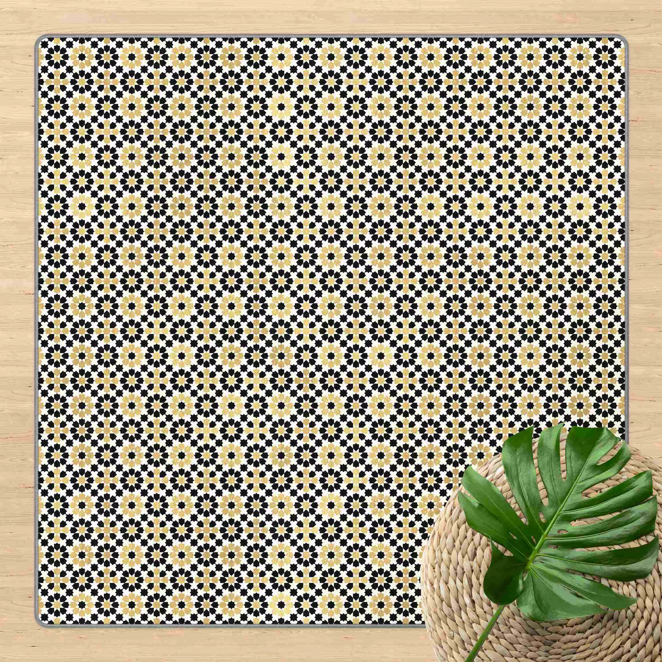 Teppich Orientalisches Muster mit goldenen Blüten günstig online kaufen