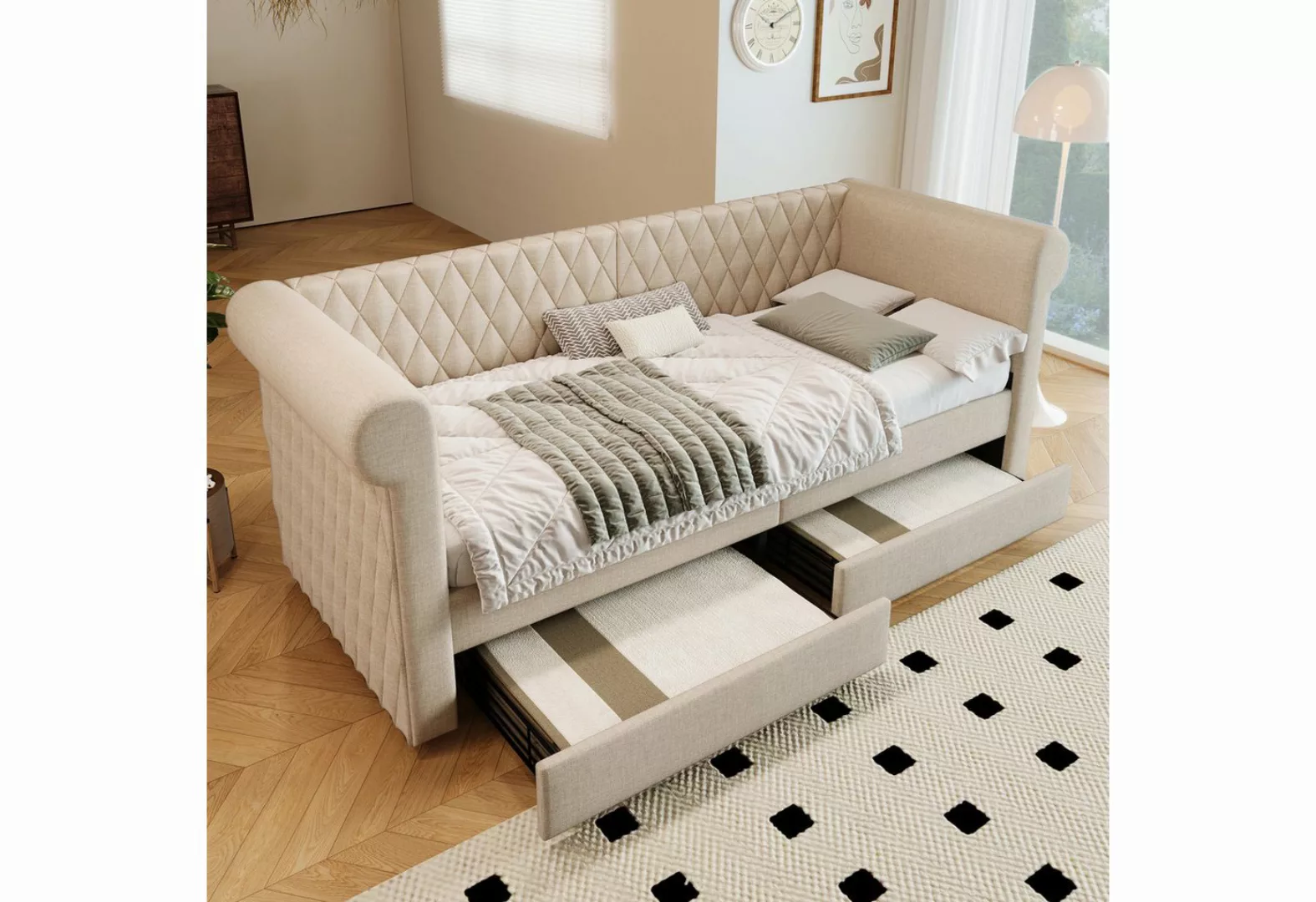 Rutaqian Daybed Vintage Kopfteil Polsterbett Sofabett 90x200 cm(Ohne Matrat günstig online kaufen