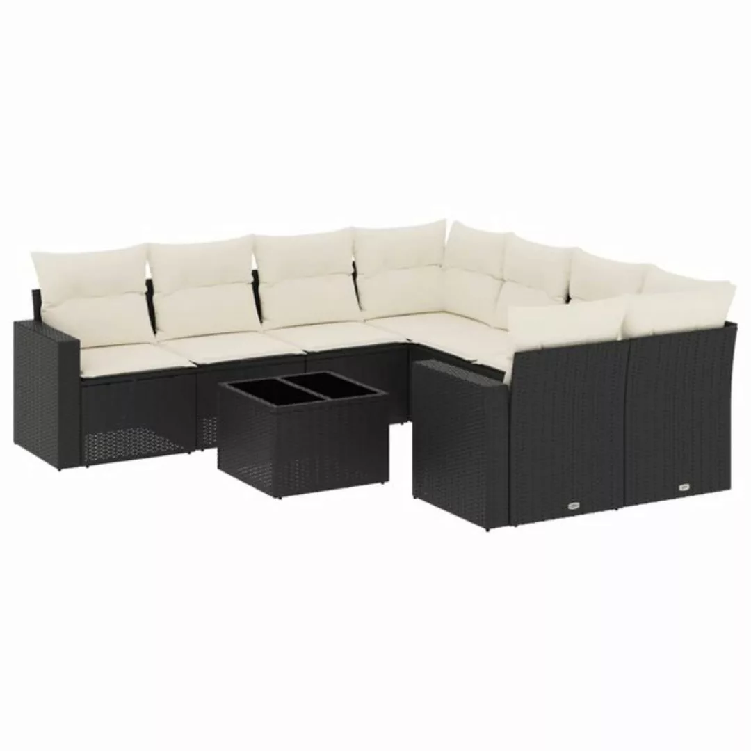 vidaXL Sofaelement 9-tlg. Garten-Sofagarnitur mit Kissen Schwarz Poly Ratta günstig online kaufen