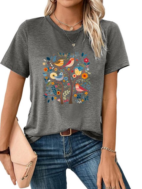 PYL Kurzarmbluse Damen Sommer Kurzarmbluse Locker Print-Shirt günstig online kaufen